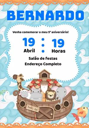 Convite Aniversário Arca de Noé com Animais para Editar Online