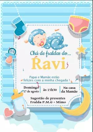 Convite Chá de Fraldas Menino Bebê Fofo para Editar Online