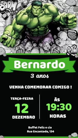 Convite de Aniversário Hulk para Editar e Imprimir