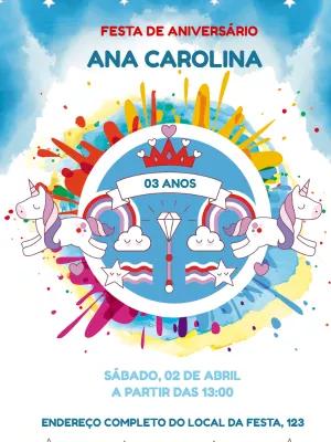 Convite de Aniversário Unicórnio Mágico para Editar Online