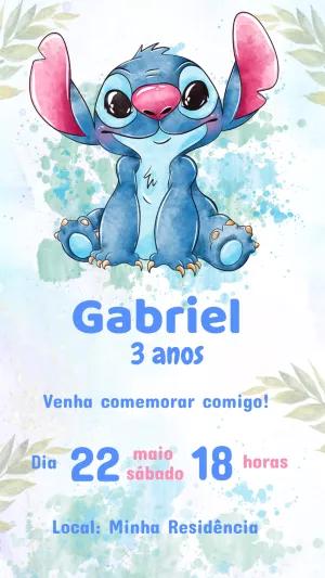 Convite de Aniversário Stitch Aquarela para Editar Online