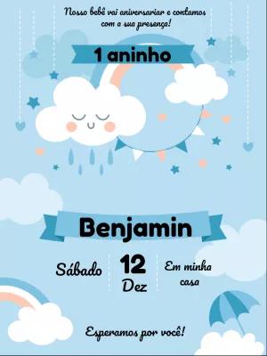 Convite de Aniversário Chuva de Amor Azul para Editar Online