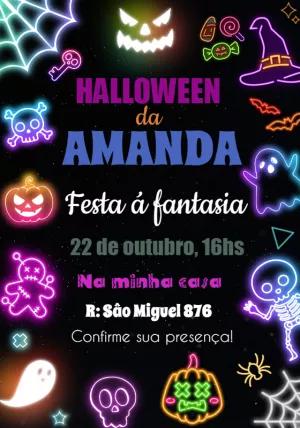 Convite de Aniversário Halloween Neon para Editar Online