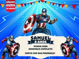 Convite de Aniversário Capitão América para Editar Online