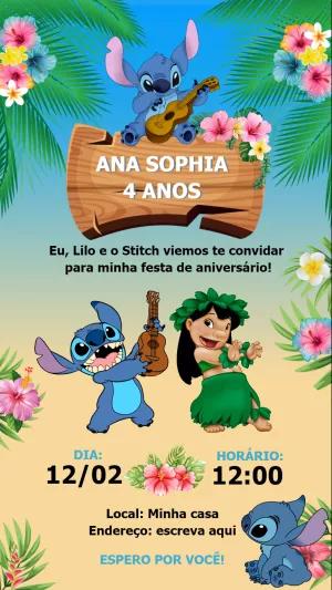 Convite de Aniversário Lilo e Stitch para Editar Online