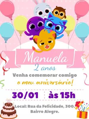 Convite de Aniversário Bolofofos Rosa para Editar Online