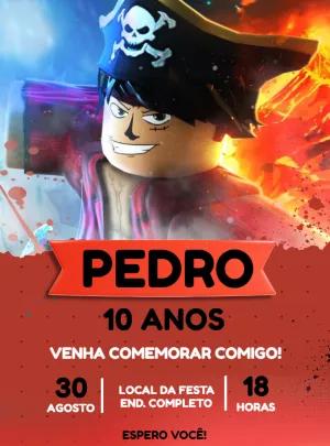 Convite de Aniversário Blox Fruits com Personagem para Editar