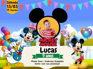 Convite Aniversário Turma do Mickey com Foto para Editar Online