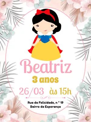 Convite de Aniversário Branca de Neve Cute para Editar