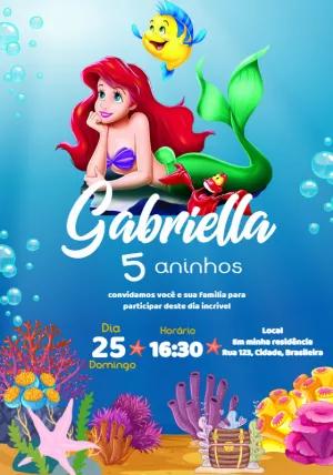 Convite de Aniversário A Pequena Sereia para Editar Online