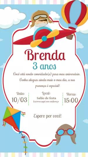 Convite Aniversário Aviador Menina para Editar Online