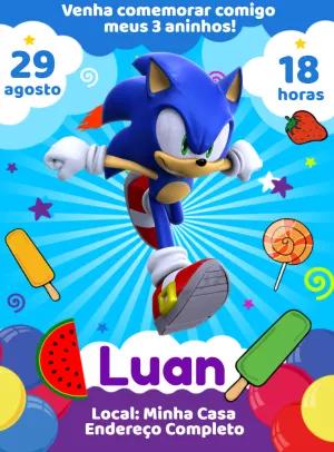 Convite de Aniversário Sonic para Editar Online e Imprimir
