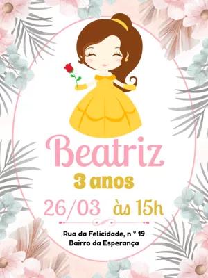 Convite Aniversário Princesa Bela para Editar Online