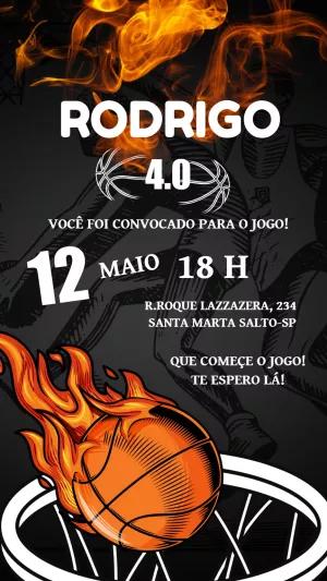 Convite de Aniversário Basquete com Fogo para Editar Online