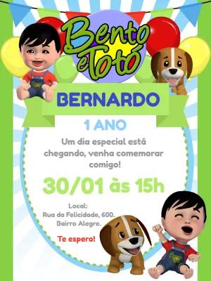 Convite Aniversário Bento e Totó para Editar Online