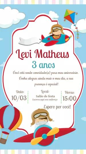 Convite de Aniversário Aviador para Editar e Imprimir