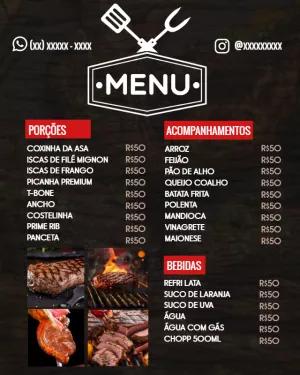 Cardápio de Churrasco Rústico Editável para Personalizar