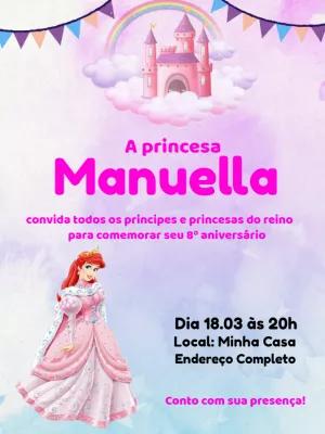 Convite de Aniversário Princesa Ariel para Editar e Imprimir