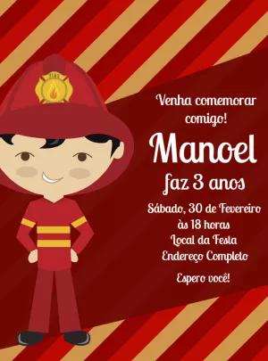 Convite de Aniversário Bombeiro Infantil para Editar Online