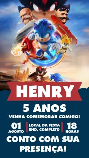 Convite de Aniversário Sonic 3 com Shadow para Editar Online