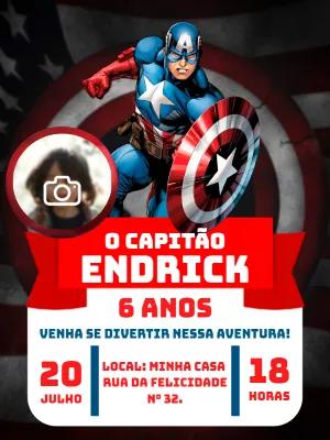 Convite Aniversário Capitão América com Foto para Editar