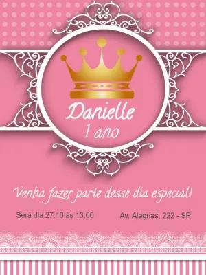 Convite de Aniversário Princesa Coroa Dourada para Editar