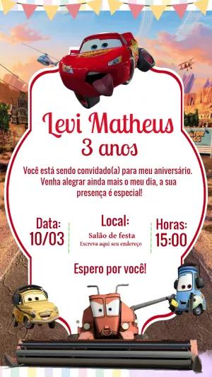 Convite de Aniversário Carros Disney para Editar Online