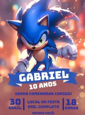 Convite de Aniversário Sonic Editável para Imprimir