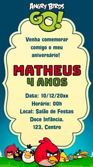Convite Aniversário Angry Birds Go! para Editar Online