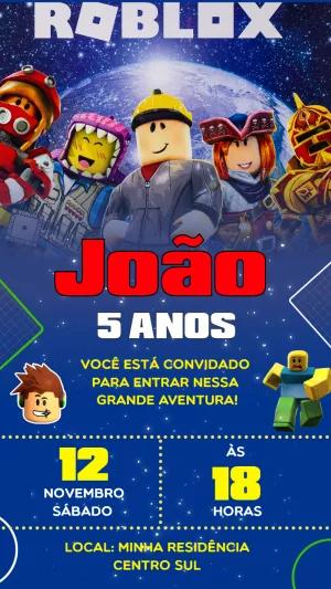 Convite de Aniversário Roblox com Personagens para Editar Online
