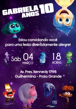 Convite Aniversário Divertida Mente com Personagens para Editar