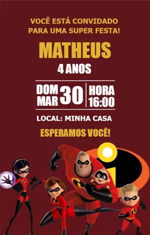 Convite de Aniversário Os Incríveis com Personagens para Editar