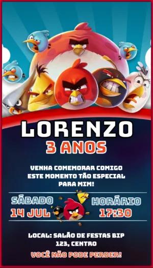 Convite de Aniversário Angry Birds com Personagens para Editar Online