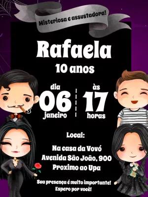 Convite Aniversário Wandinha Addams para Editar Online