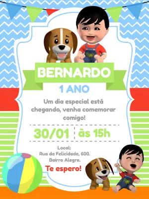 Convite de Aniversário Bento e Totó Editável Online