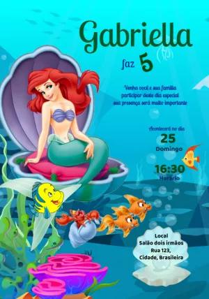 Convite de Aniversário Pequena Sereia para Editar Online