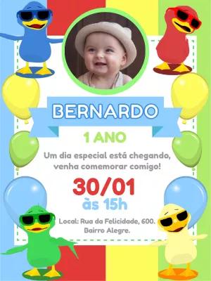 Convite Aniversário Patinho Colorido com Foto para Editar Online