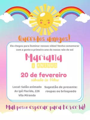 Convite Aniversário Meu Raio de Sol com Arco-Íris para Editar