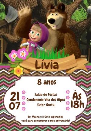 Convite de Aniversário Masha e o Urso para Editar Online