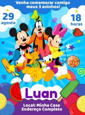 Convite Aniversário Turma do Mickey para Editar Online