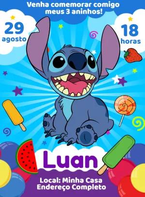 Convite de Aniversário Stitch para Editar e Imprimir Online
