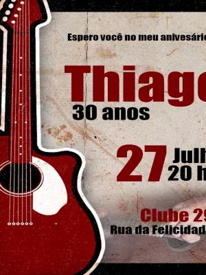 Convite de Aniversário Violão Rock para Editar Online
