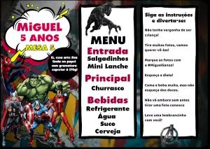 Menu Vingadores para Festa de Aniversário para Editar Online