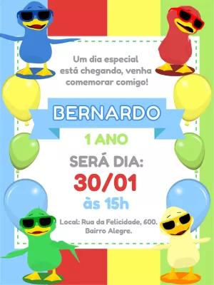 Convite Aniversário Patinho Colorido para Editar Online