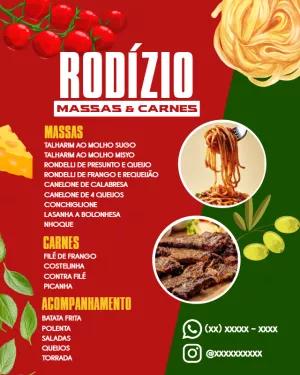 Cardápio de Rodízio de Massas e Carnes para Editar Online