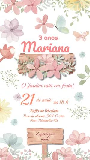 Convite Aniversário Jardim Encantado Floral para Editar Online