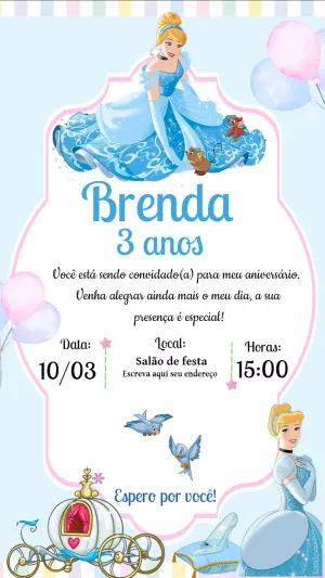 Convite de Aniversário Cinderela Princesa para Editar Online