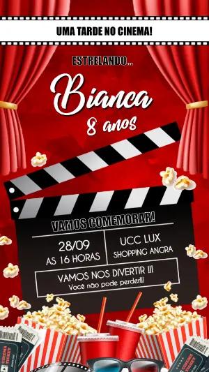 Convite Digital Aniversário Infantil Tema Cinema para Editar