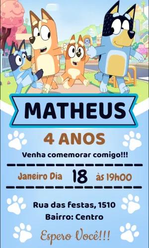 Convite de Aniversário Bluey e Bingo para Editar Online