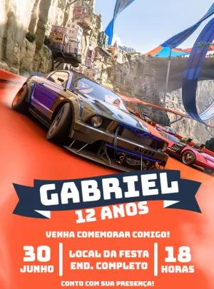Convite de Aniversário Hot Wheels para Editar e Imprimir